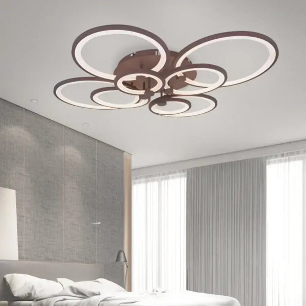 Lustra LED cu telecomanda ALANI 200W, 8 Cercuri, lumina Rece/Calda/Neutra, Dimabila, Maro